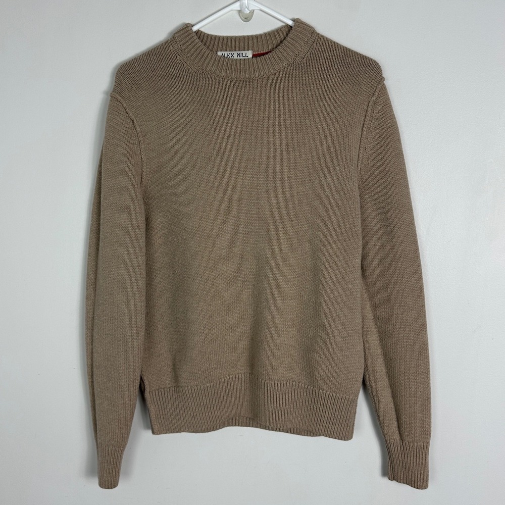 Alex Mill Merino Wool Mens Sweater Size Small Cotton Crewneck Tan Solid Ribbed